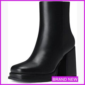 Platform Ankle Boots Chunky Heel Leather Booties Fashion Office Party Wear
